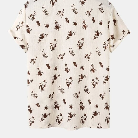 Tan Casual Men's Floral Print Shirt - Picture 4 of 7